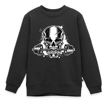 dumbbell skull fitness - Kids Premium Organic Sweatshirt - black - Front - AI Model Kid Female (0cm)