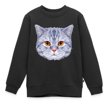 Tête de chat Visage de chat Bleu - Sweat Premium enfant bio - noir - Devant - AI Model Kid Female (0cm)
