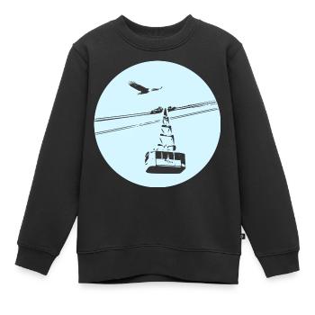 Télécabine / téléphérique avec bleu aigle - Sweat Premium enfant bio - noir - Devant - AI Model Kid Female (0cm)