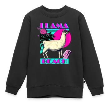 Llama Beach - Sweat Premium enfant bio - noir - Devant - AI Model Kid Female (0cm)