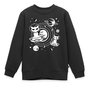 Alien Katze Cat Aliens Ufo Lustig Geschenk Spruch - Kinder Premium Organic Sweatshirt - Schwarz - Vorne - AI Model Kid Female (0cm)