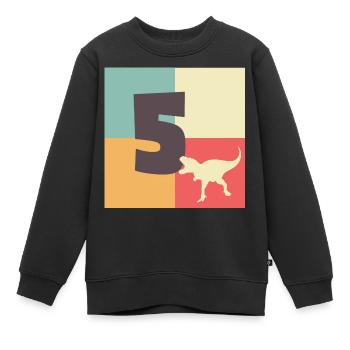 T-Rex Dinosaurier | Geschenkidee zum 5. Geburtstag - Kinder Premium Organic Sweatshirt - Schwarz - Vorne - AI Model Kid Female (0cm)