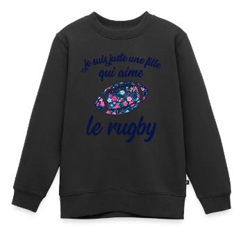je suis juste une fille qui aime le rugby - Sweat Premium enfant bio - noir - Devant - AI Model Kid Female (0cm)