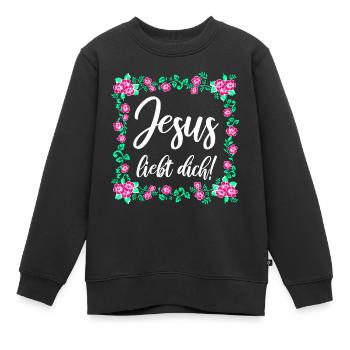 Jesus Liebt Dich - Kinder Premium Organic Sweatshirt - Schwarz - Vorne - AI Model Kid Female (0cm)