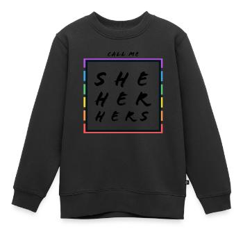 Pride - she, her, hers - Kinder Premium Organic Sweatshirt - Schwarz - Vorne - AI Model Kid Female (0cm)