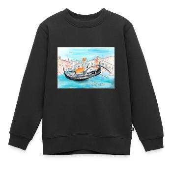 Fuchs in Venedig als Gondoliere - Kinder Premium Organic Sweatshirt - Schwarz - Vorne - AI Model Kid Female (0cm)