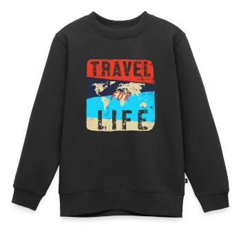 Travel - Sweat Premium enfant bio - noir - Devant - AI Model Kid Female (0cm)