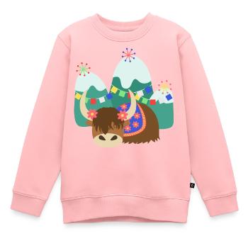 Yak tibétain endormi - Sweat Premium enfant bio - rose - Devant - AI Model Kid Female (0cm)