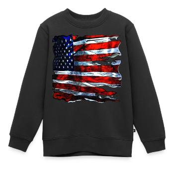 Drapeau américain vintage finement fabriqué à la main - Sweat Premium enfant bio - noir - Devant - AI Model Kid Female (0cm)