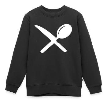 Couteau et cuillère à manger - Sweat Premium enfant bio - noir - Devant - AI Model Kid Female (0cm)