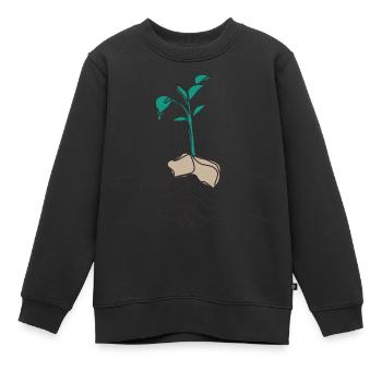 One Line Leaf noir - Sweat Premium enfant bio - noir - Devant - AI Model Kid Female (0cm)