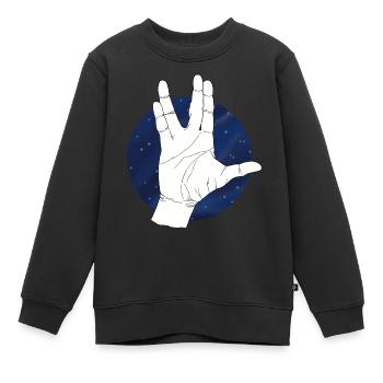 Main vulcaine saluant le ciel étoilé - Sweat Premium enfant bio - noir - Devant - AI Model Kid Female (0cm)