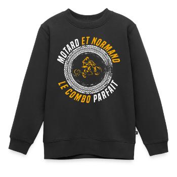 Motard et normand. humour moto, région Normandie - Sweat Premium enfant bio - noir - Devant - AI Model Kid Female (0cm)
