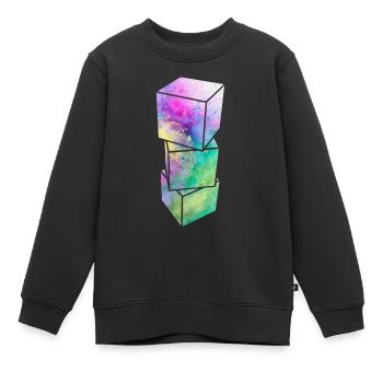 Cube 3D - Sweat Premium enfant bio - noir - Devant - AI Model Kid Female (0cm)