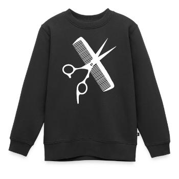 Coiffe ciseaux peigne coiffure coiffure coiffeur - Sweat Premium enfant bio - noir - Devant - AI Model Kid Female (0cm)