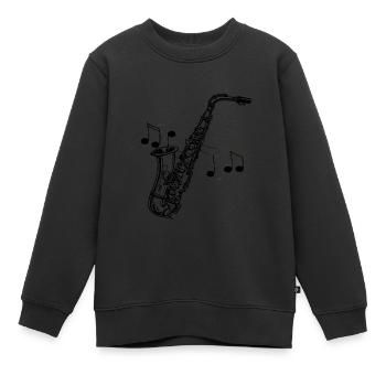 Saxophone music drawing score black notes - Kids Premium Organic Sweatshirt - black - Front - AI Model Kid Female (0cm)
