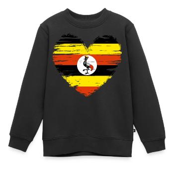 Ouganda coeur drapeau drapeau drapeau blason - Sweat Premium enfant bio - noir - Devant - AI Model Kid Female (0cm)