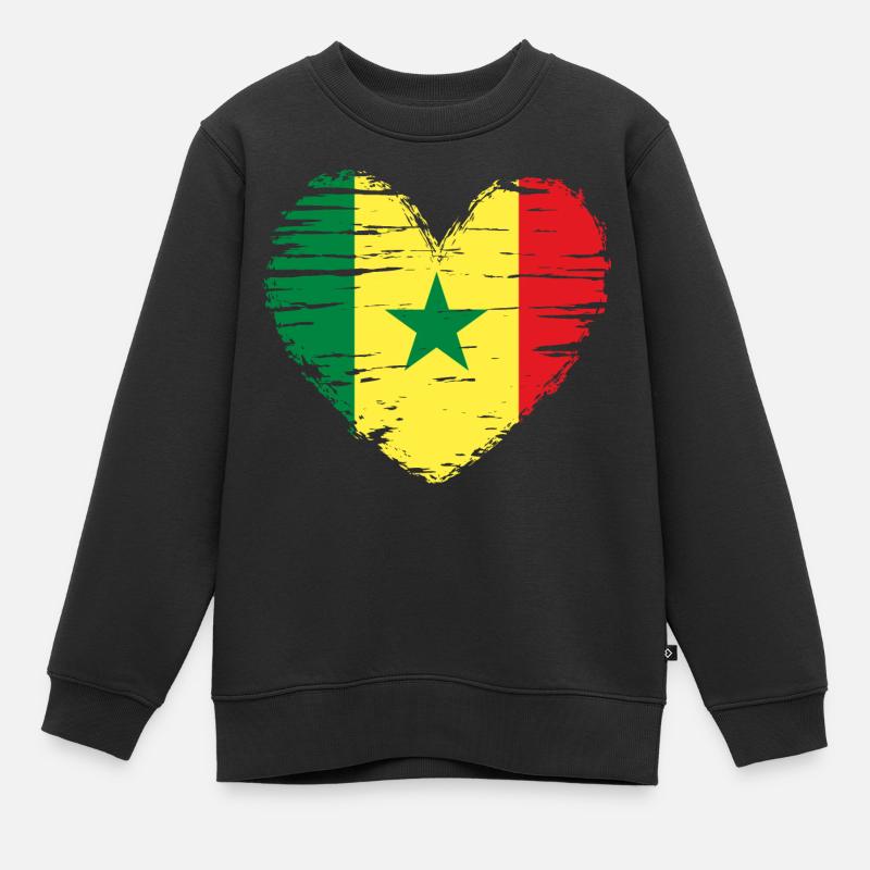 Sénégal coeur drapeau blason - Sweat Premium enfant bio - noir