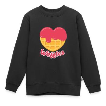 süße kawaii Waffel in Herzform - Kinder Premium Organic Sweatshirt - Schwarz - Vorne - AI Model Kid Female (0cm)