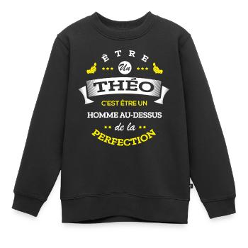 THEO PARFAIT - NOM THEO - Sweat Premium enfant bio - noir - Devant - AI Model Kid Female (0cm)