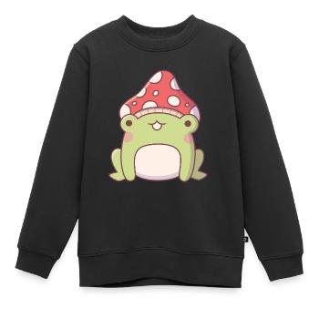 Niedliches Fliegenpilz Frosch Doodle - Kinder Premium Organic Sweatshirt - Schwarz - Vorne - AI Model Kid Female (0cm)