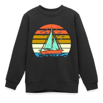 retro Segelboot t-Shirt sailing sail Segelschiff - Kinder Premium Organic Sweatshirt - Schwarz - Vorne - AI Model Kid Female (0cm)