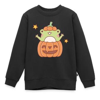 Grenouille mignonne dans un griffonnage de citrouille sculpté - Sweat Premium enfant bio - noir - Devant - AI Model Kid Female (0cm)