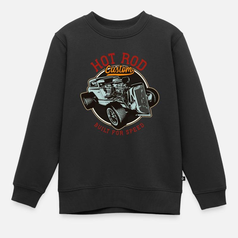 Hot Rod - Voitures de course classiques - lumineuses - Sweat Premium enfant bio - noir