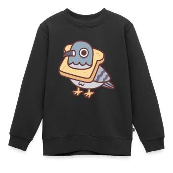 Pigeon mignon avec collier de pain drôle - Sweat Premium enfant bio - noir - Devant - AI Model Kid Female (0cm)