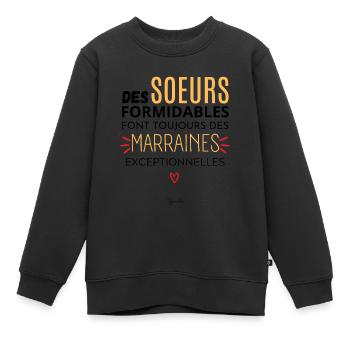 Futur marraine soeur Demande marrain Demande soeur - Sweat Premium enfant bio - noir - Devant - AI Model Kid Female (0cm)