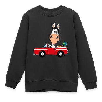 PFERD - AUTO - REISE - TIER - FUN - Kinder Premium Organic Sweatshirt - Schwarz - Vorne - AI Model Kid Female (0cm)