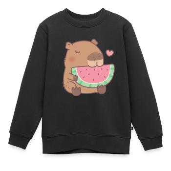 Süße Capybara liebt Wassermelone - Kinder Premium Organic Sweatshirt - Schwarz - Vorne - AI Model Kid Female (0cm)