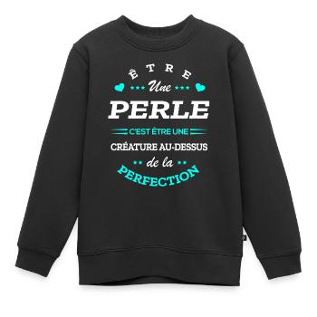 PERLE PARFAITE - NOM PERLE - Sweat Premium enfant bio - noir - Devant - AI Model Kid Female (0cm)