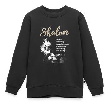 Conception chrétienne avec le mot hébreu 'Shalom' et - Sweat Premium enfant bio - noir - Devant - AI Model Kid Female (0cm)