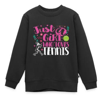 Tennis-Zitat Nur ein Mädchen, das Tennis liebt - Kinder Premium Organic Sweatshirt - Schwarz - Vorne - AI Model Kid Female (0cm)