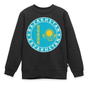 Kazakhstan - Sweat Premium enfant bio - noir - Devant - AI Model Kid Female (0cm)