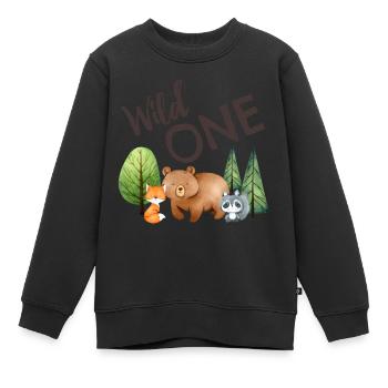 1st Birthday Forest Animals Fox Bear Raccoon - Kids Premium Organic Sweatshirt - black - Front - AI Model Kid Female (0cm)