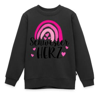 SCHWESTER HERZ - GESCHWISTER - Kinder Premium Organic Sweatshirt - Schwarz - Vorne - AI Model Kid Female (0cm)