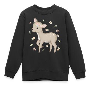 fauve de cerf mignon avec couronne de fleurs - Sweat Premium enfant bio - noir - Devant - AI Model Kid Female (0cm)
