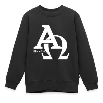 Christian Design Alpha und Omega, der Grieche - Kinder Premium Organic Sweatshirt - Schwarz - Vorne - AI Model Kid Female (0cm)