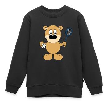BADMINTON - FEDERBALL - TEDDYBÄR - KIND - BABY - Kinder Premium Organic Sweatshirt - Schwarz - Vorne - AI Model Kid Female (0cm)