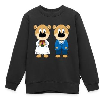 HOCHZEIT - HEIRATEN - LIEBE - BRAUTPAAR - TEDDYS - Kinder Premium Organic Sweatshirt - Schwarz - Vorne - AI Model Kid Female (0cm)