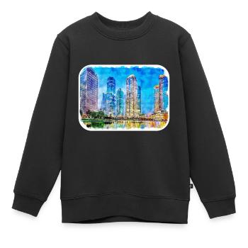 Shanghai Chine Aquarelle Sketch Illustration - Sweat Premium enfant bio - noir - Devant - AI Model Kid Female (0cm)