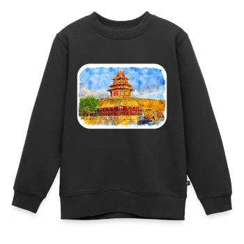 Peking China Aquarell Skizze Illustration - Kinder Premium Organic Sweatshirt - Schwarz - Vorne - AI Model Kid Female (0cm)