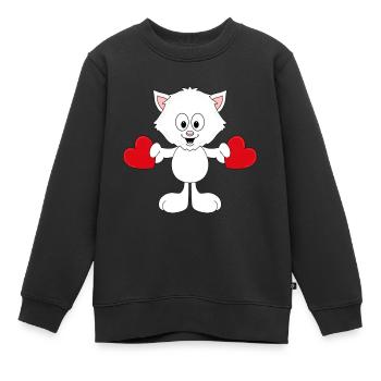 KATZE - CAT - LIEBE - LOVE - HERZEN - TIER - Kinder Premium Organic Sweatshirt - Schwarz - Vorne - AI Model Kid Female (0cm)