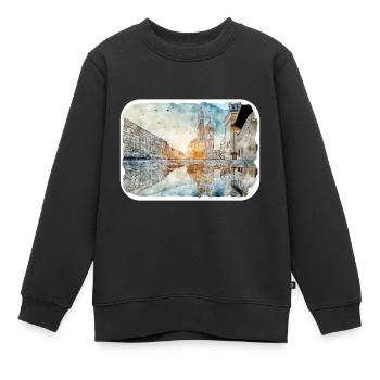 Krakau Polen Aquarell Skizze Illustration - Kinder Premium Organic Sweatshirt - Schwarz - Vorne - AI Model Kid Female (0cm)