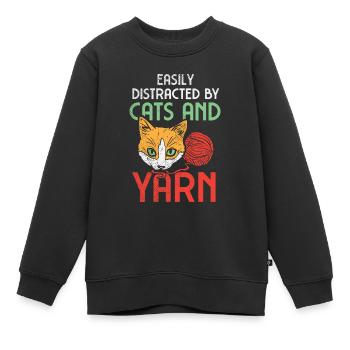 Katze Garn Häkeln - Kinder Premium Organic Sweatshirt - Schwarz - Vorne - AI Model Kid Female (0cm)