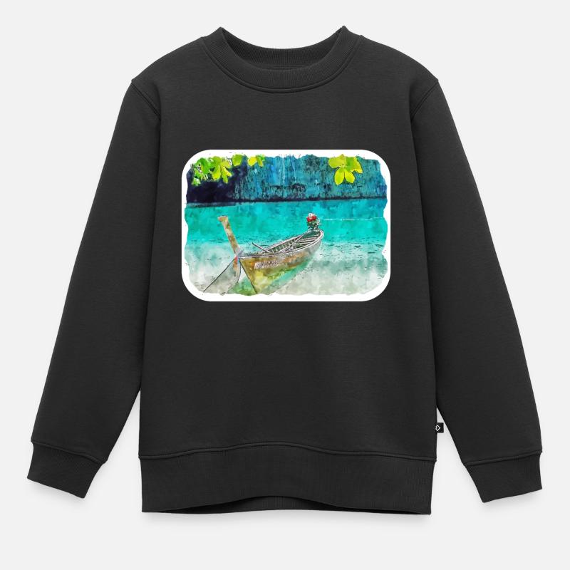 Thaïlande Aquarelle Esquisse Dessinée à la Main Illustration - Sweat Premium enfant bio - noir