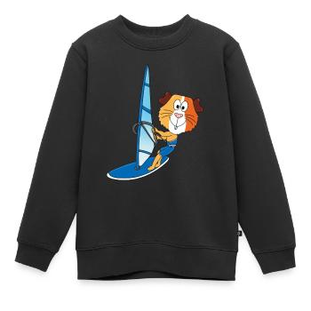 SURFER - WINDSURFER - MEERSCHWEINCHEN - TIER - Kinder Premium Organic Sweatshirt - Schwarz - Vorne - AI Model Kid Female (0cm)
