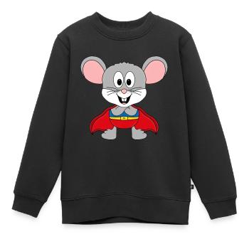 MAUS - MOUSE - SUPERHELD - SUPERHERO - KINDER - Kinder Premium Organic Sweatshirt - Schwarz - Vorne - AI Model Kid Female (0cm)